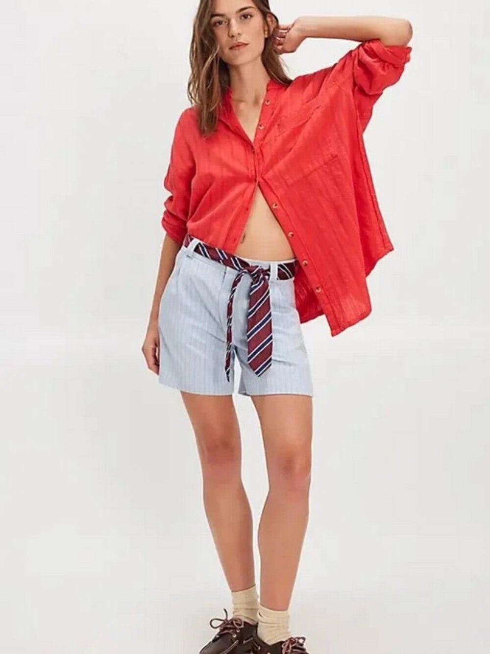 Free People We The Free Summer Sorbet Shirt Red Buttondown Top L